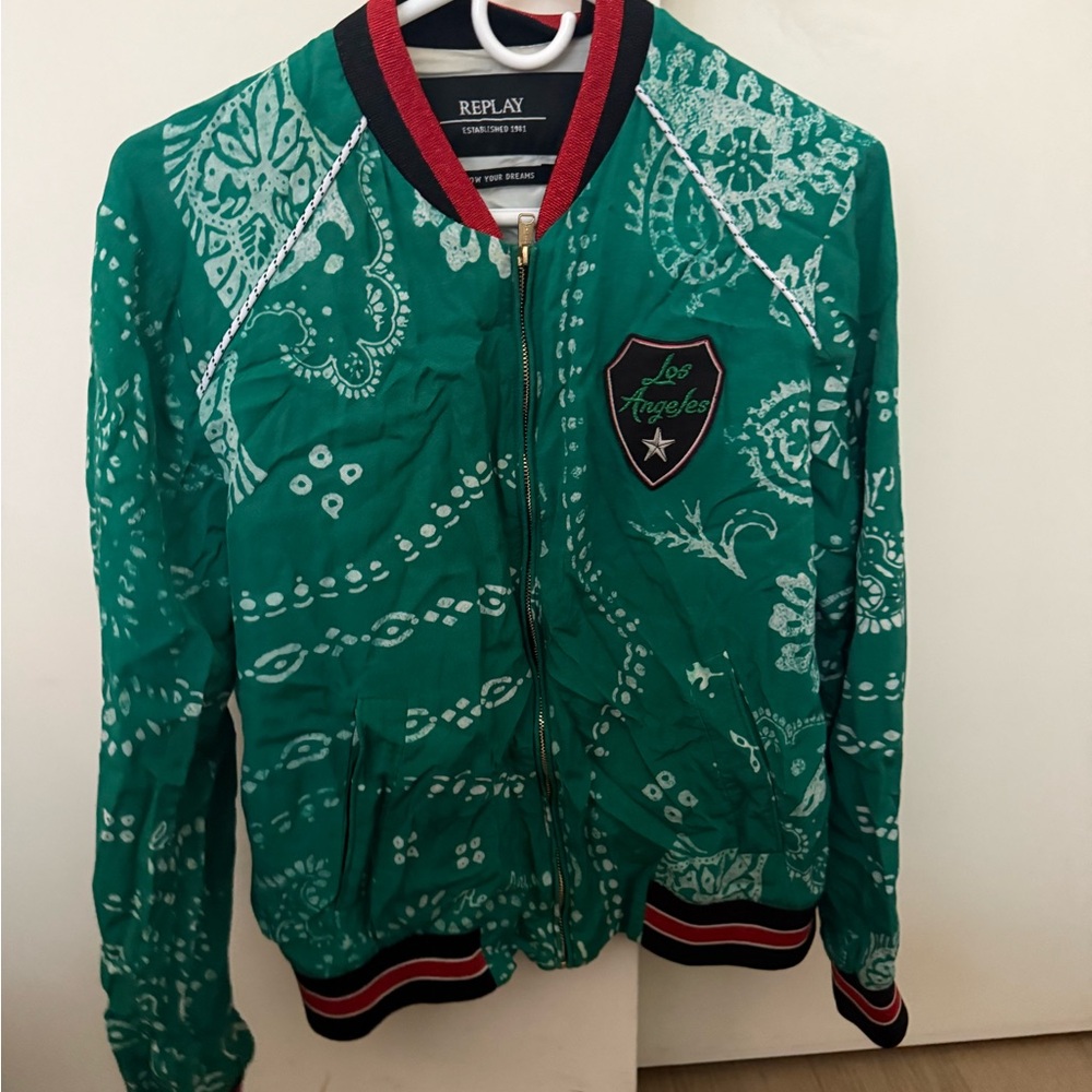 Replay Green Paisley Jacket with Red Trim